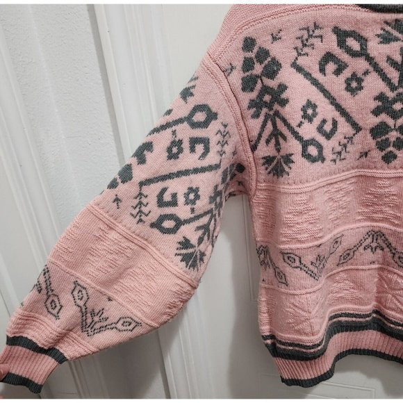 Vintage FleXible Women's Long Sleeve Sweater Pastel Pink/Gray Print Wool Blend S - Picture 3 of 8